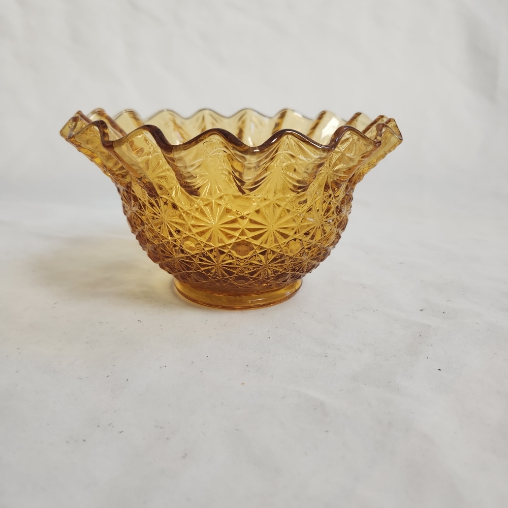 LE Smith Amber Daisy and Button Glass Candy Dish Bowl - Picture 6 of 9